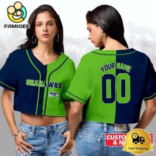 Seattle Seahawks Custom Woman Cropped Baseball Jersey, Football Crop Top