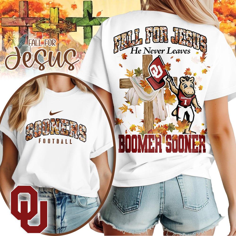 Oklahoma Sooners NCAA Fall For Jesus He Never Leaves 3D Shirt 1 Oklahoma Sooners NCAA Fall For Jesus He Never Leaves 3D Shirt