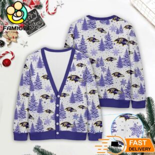 Baltimore Ravens NFL Christmas Tree Pattern Cardigan Sweater