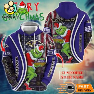 Baltimore Ravens NFL Merry Grinchmas 2025 All Over Print Hoodie