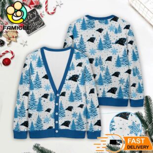 Carolina Panthers NFL Christmas Tree Pattern Cardigan Sweater