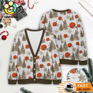 Cleveland Browns NFL Christmas Tree Pattern Cardigan Sweater