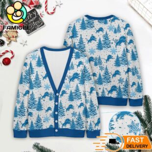 Detroit Lions NFL Christmas Tree Pattern Cardigan Sweater