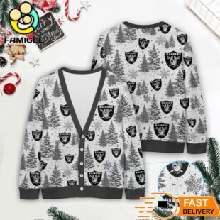 Las Vegas Raiders NFL Christmas Tree Pattern Cardigan Sweater