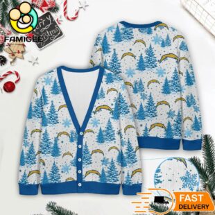 Los Angeles Chargers NFL Christmas Tree Pattern Cardigan Sweater