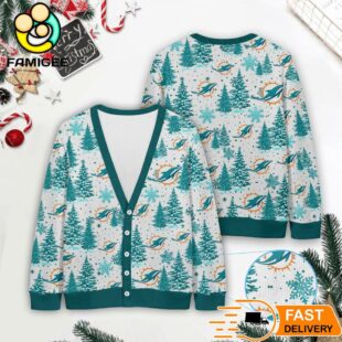 Miami Dolphins NFL Christmas Tree Pattern Cardigan Sweater