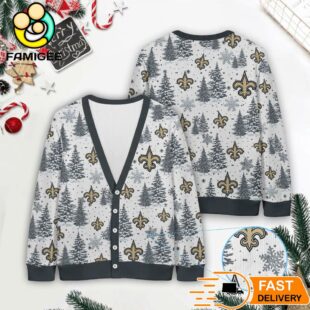New Orleans Saints NFL Christmas Tree Pattern Cardigan Sweater