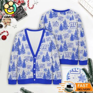 New York Giants NFL Christmas Tree Pattern Cardigan Sweater