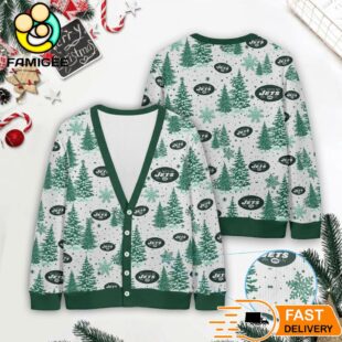 New York Jets NFL Christmas Tree Pattern Cardigan Sweater