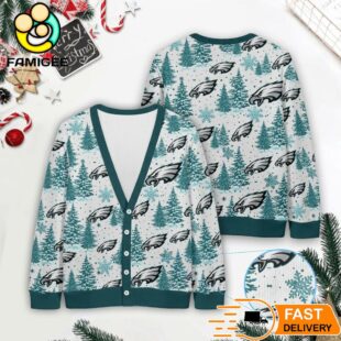 Philadelphia Eagles NFL Christmas Tree Pattern Cardigan Sweater