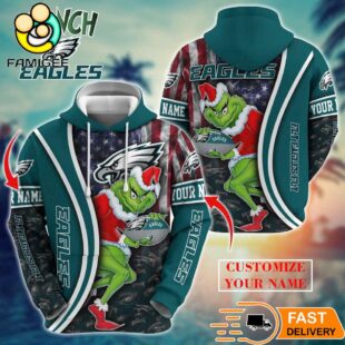 Philadelphia Eagles NFL Merry Grinchmas 2025 All Over Print Hoodie