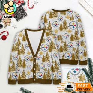 Pittsburgh Steelers NFL Christmas Tree Pattern Cardigan Sweater