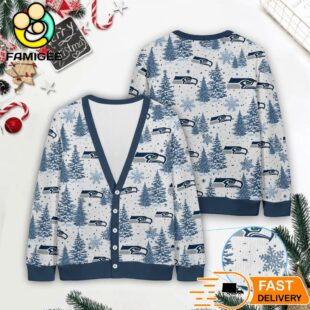Seattle Seahawks NFL Christmas Tree Pattern Cardigan Sweater