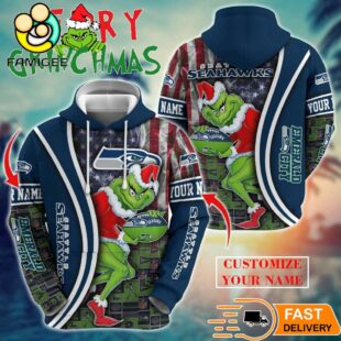 Seattle Seahawks NFL Merry Grinchmas 2025 All Over Print Hoodie