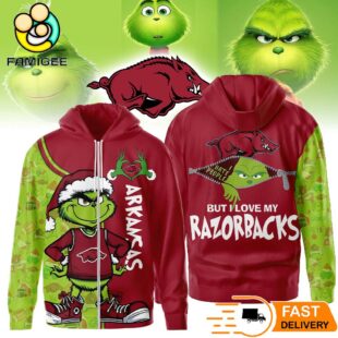 The Grinch Loves The Arkansas Razorbacks Hoodie, Funny Christmas Football Gift