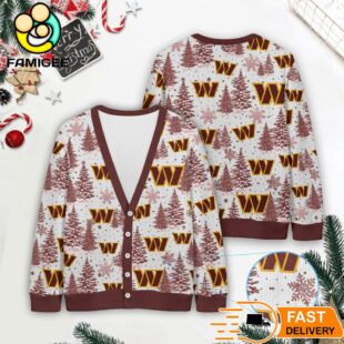 Washington Commanders NFL Christmas Tree Pattern Cardigan Sweater
