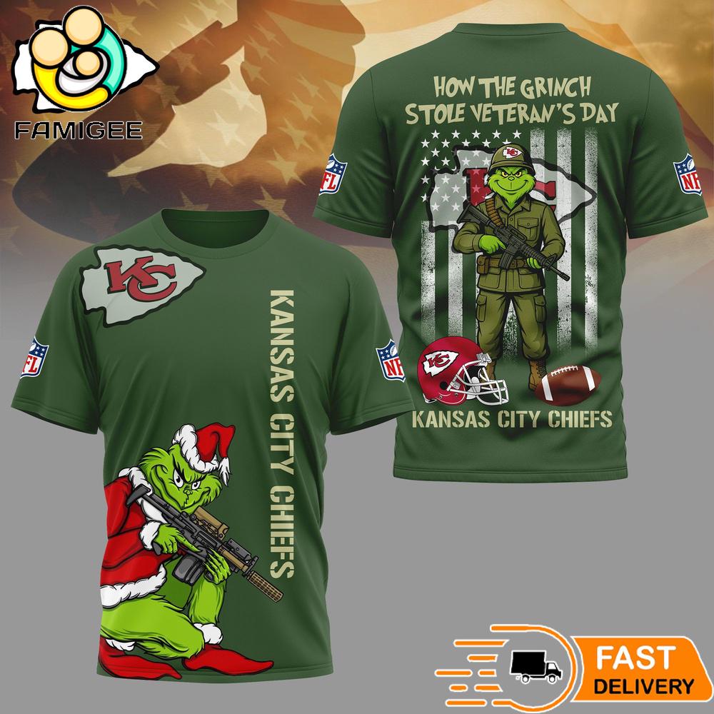 Kansas City Chiefs Grinch On Veterans Day 3D Shirt Kansas City Chiefs Grinch On Veterans Day 3D Shirt