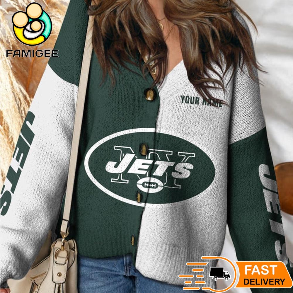 New York Jets NFL Womens Logo Cardigan Sweater New York Jets NFL Womens Logo Cardigan Sweater