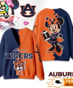 Auburn Tigers Minnie Inspired Bow Cartoon Custom Name Cardigan Sweater