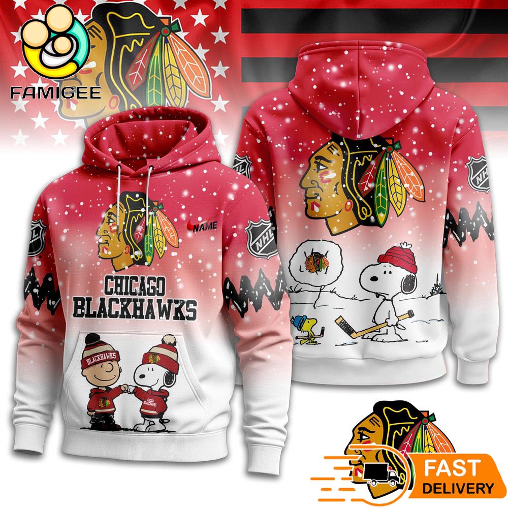 Chicago Blackhawks NHL Snoopy Peanuts Christmas 3D Hoodie 1 Chicago Blackhawks NHL Snoopy Peanuts Christmas 3D Hoodie