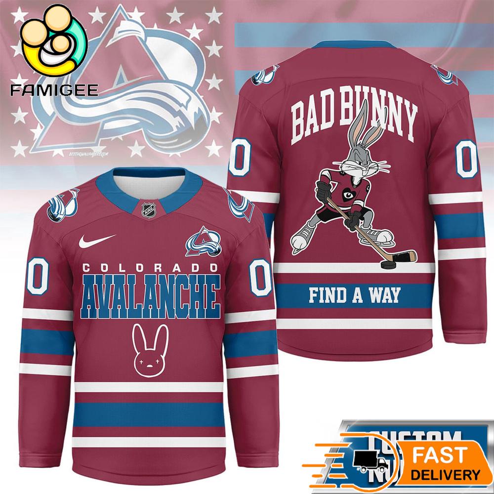 Colorado Avalanche NHL Bad Bunny Hockey Jersey 1 Colorado Avalanche NHL Bad Bunny Hockey Jersey