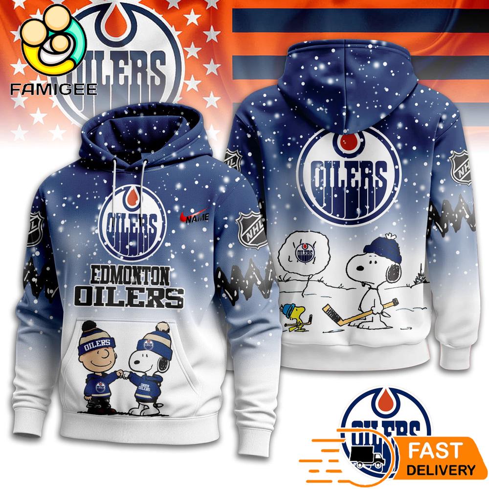 Edmonton Oilers NHL Snoopy Peanuts Christmas 3D Hoodie 1 Edmonton Oilers NHL Snoopy Peanuts Christmas 3D Hoodie