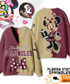 Florida State Seminoles Minnie Inspired Bow Cartoon Custom Name Cardigan Sweater