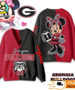 Georgia Bulldogs Minnie Inspired Bow Cartoon Custom Name Cardigan Sweater