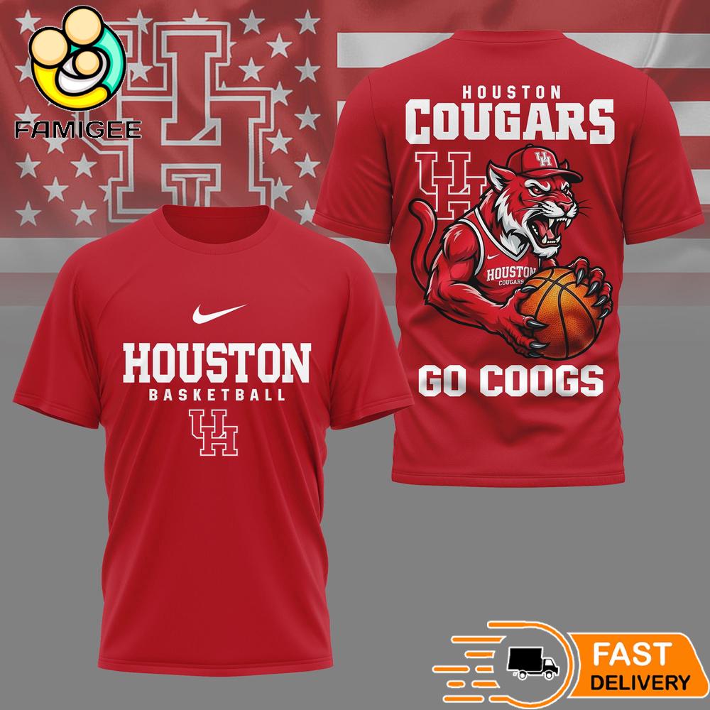 Houston Cougars NCAA Mascot Slam Shot 3D Basketball Shirt 1 Houston Cougars NCAA Mascot Slam Shot 3D Basketball Shirt