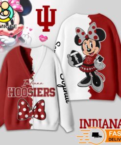 Indiana Hoosiers Minnie Inspired Bow Cartoon Custom Name Cardigan Sweater