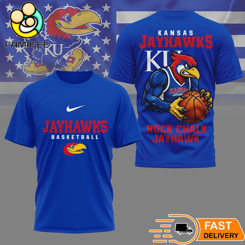 Kansas Jayhawks NCAA Mascot Slam Shot 3D Basketball Shirt 1 Kansas Jayhawks NCAA Mascot Slam Shot 3D Basketball Shirt