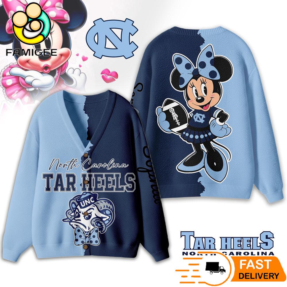 North Carolina Tar Heels Minnie Inspired Bow Cartoon Custom Name Cardigan Sweater 1 North Carolina Tar Heels Minnie Inspired Bow Cartoon Custom Name Cardigan Sweater