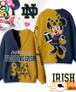 Notre Dame Fighting Irish Minnie Inspired Bow Cartoon Custom Name Cardigan Sweater