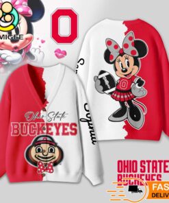 Ohio State Buckeyes Minnie Inspired Bow Cartoon Custom Name Cardigan Sweater