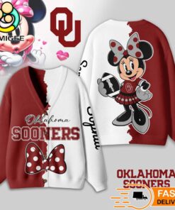 Oklahoma Sooners Minnie Inspired Bow Cartoon Custom Name Cardigan Sweater