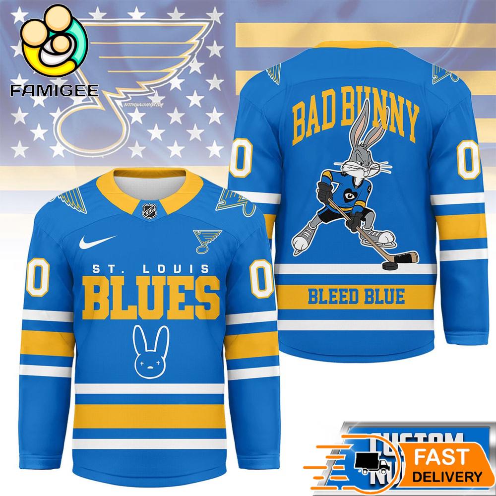 St Louis Blues NHL Bad Bunny Hockey Jersey 1 St Louis Blues NHL Bad Bunny Hockey Jersey