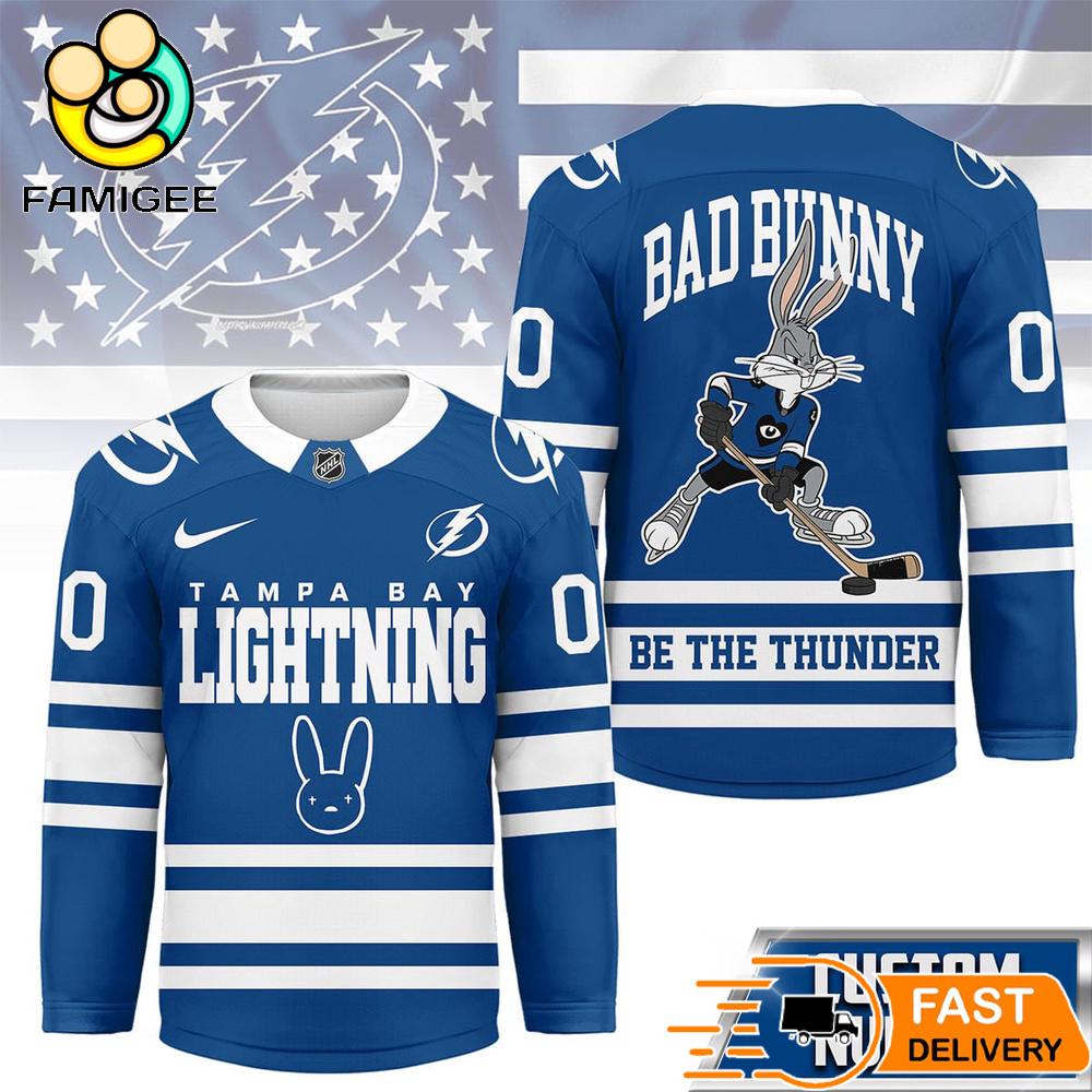 Tampa Bay Lightning NHL Bad Bunny Hockey Jersey 1 Tampa Bay Lightning NHL Bad Bunny Hockey Jersey