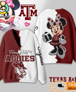 Texas A&ampM Aggies Minnie Inspired Bow Cartoon Custom Name Cardigan Sweater
