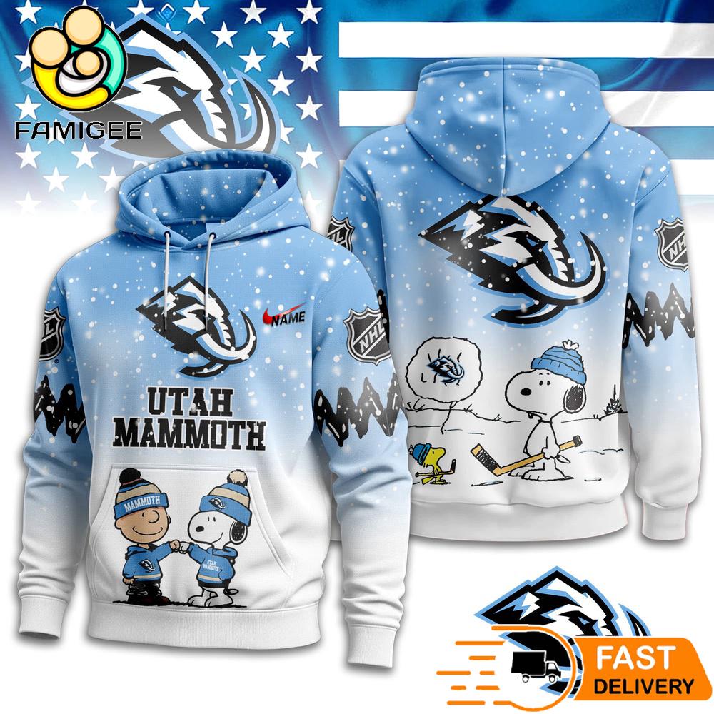 Utah Mammoth NHL Snoopy Peanuts Christmas 3D Hoodie 1 Utah Mammoth NHL Snoopy Peanuts Christmas 3D Hoodie