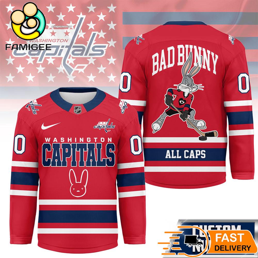 Washington Capitals NHL Bad Bunny Hockey Jersey 1 Washington Capitals NHL Bad Bunny Hockey Jersey