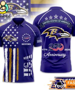 Baltimore Ravens 250 Years Of Freedom USA Vintage Custom Name Polo Shirt