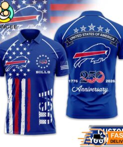 Buffalo Bills 250 Years Of Freedom USA Vintage Custom Name Polo Shirt