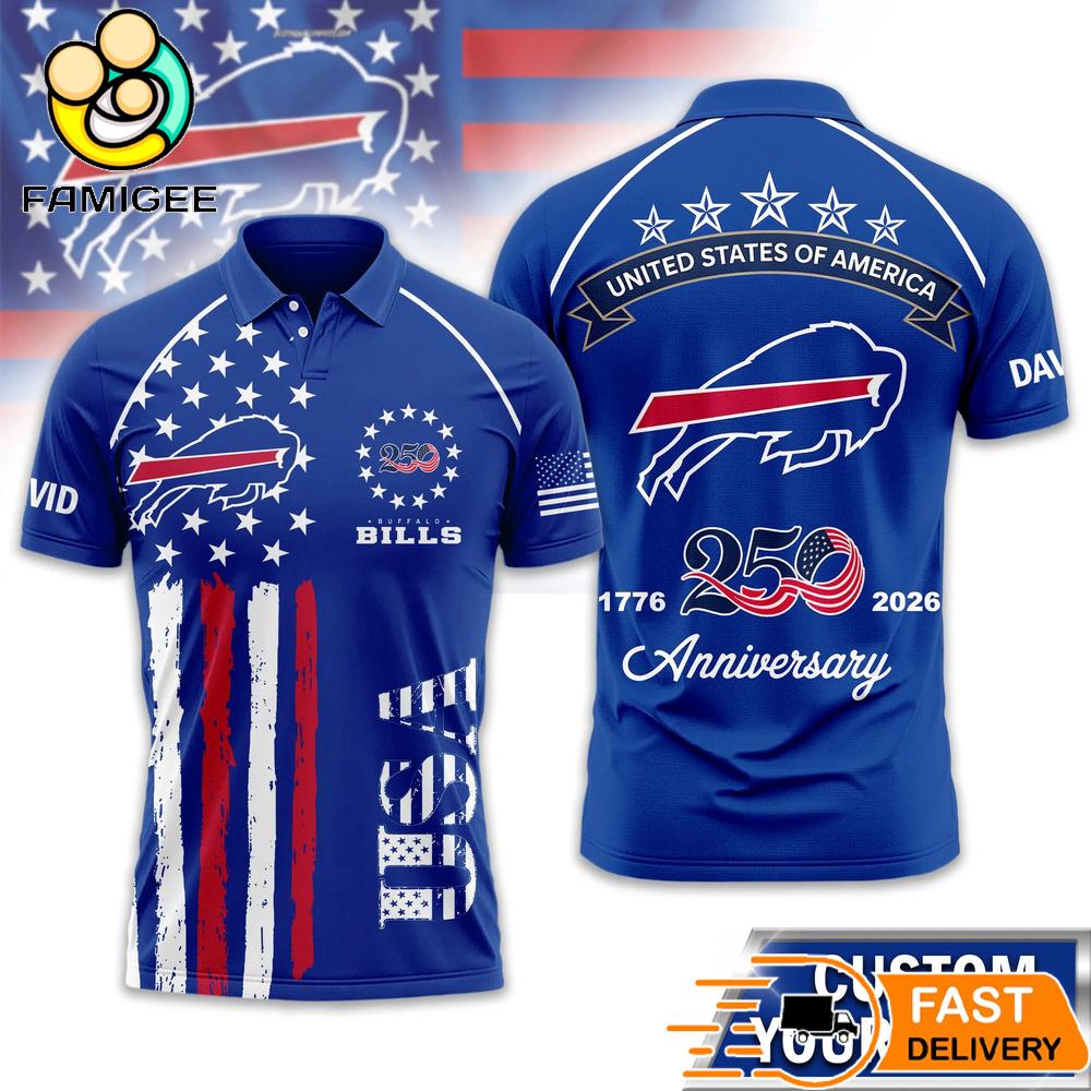 Buffalo Bills 250 Years Of Freedom USA Vintage Custom Name Polo Shirt 1 Buffalo Bills 250 Years Of Freedom USA Vintage Custom Name Polo Shirt