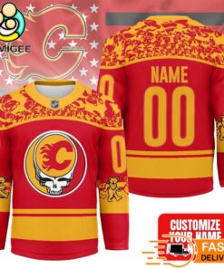 Calgary Flames Grateful Dead Night Custom Name And Number Hockey Jersey