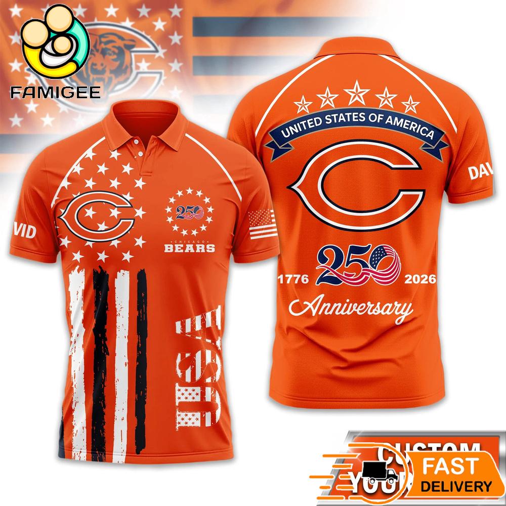 Chicago Bears 250 Years Of Freedom USA Vintage Custom Name Polo Shirt 1 Chicago Bears 250 Years Of Freedom USA Vintage Custom Name Polo Shirt
