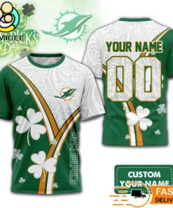Custom Miami Dolphins Lucky Clover Green T-Shirt
