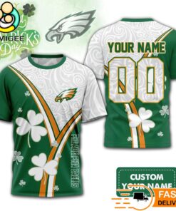 Custom Philadelphia Eagles Lucky Clover Green T-Shirt