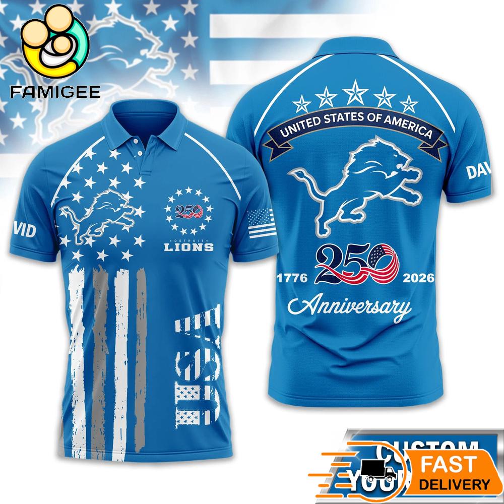 Detroit Lions 250 Years Of Freedom USA Vintage Custom Name Polo Shirt 1 Detroit Lions 250 Years Of Freedom USA Vintage Custom Name Polo Shirt
