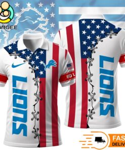 Detroit Lions Independence Day American Flag Polo Shirt