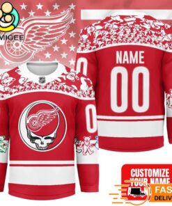 Detroit Red Wings Grateful Dead Night Custom Name And Number Hockey Jersey